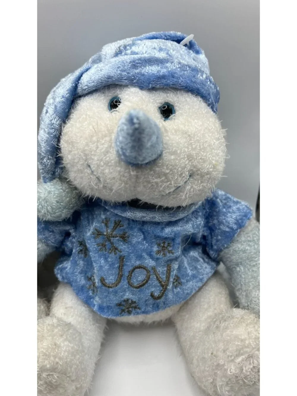 Noel & Joy Holiday Plush Bear & Snowman Set Blue Velour Accents Winter Decor Col